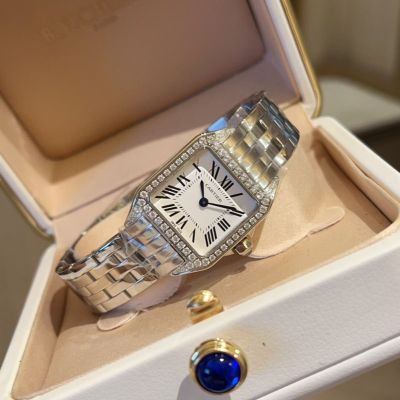 Cartier 316L Steel Crystal Glass 24MM Square Case Silver Bracelet Women's Watch